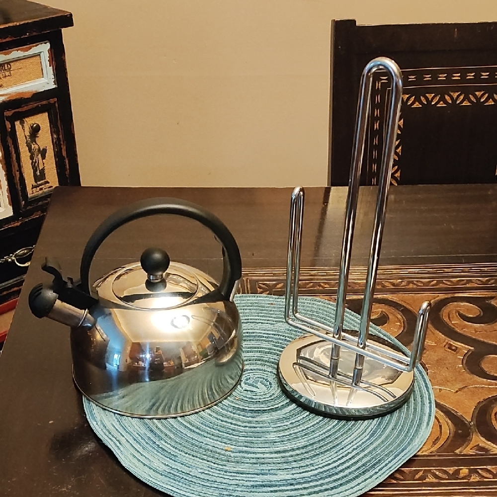 Stainless Steel Kettle and Paper Towel Holder Set